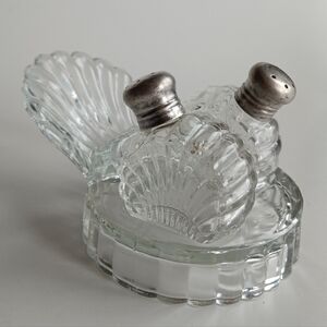Vintage Glass Salt and Pepper Shakers with Tray and Sterling Tops